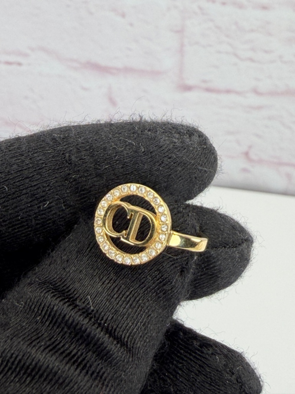 Dior Metal Crystal Round CD Ring 6.5 Gold - Picture 3 of 11